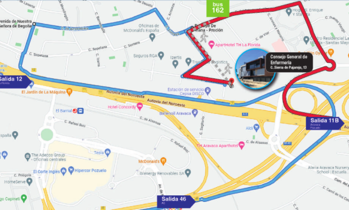 Plano de líneas de autobús hasta la sede