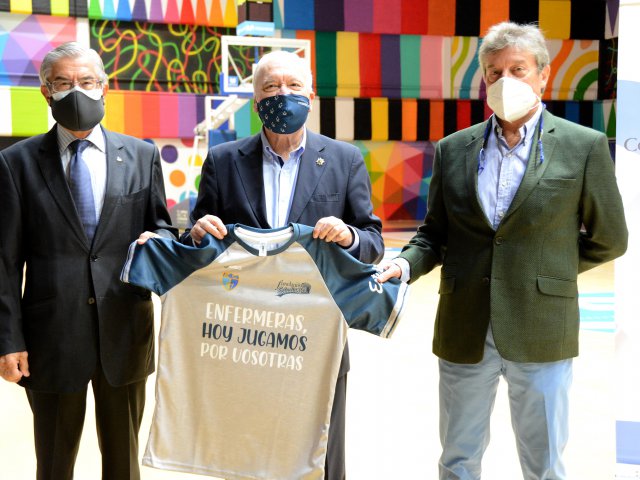Miguel Ángel Bufalá, presidente de Movistar Estudiantes; Florentino Pérez Raya, presidente del Consejo General de Enfermería y Fernando Galindo, presidente de la Fundación Estudiantes.
