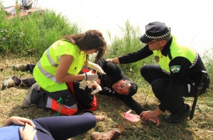 Alumnos durante el simulacro