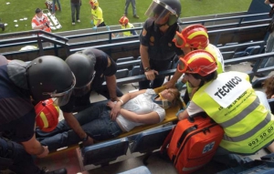 Imagen tomada durante el simulacro organizado en el estadio de El Sadar en el año 2010 por la Escuela de Ciencias de la Salud